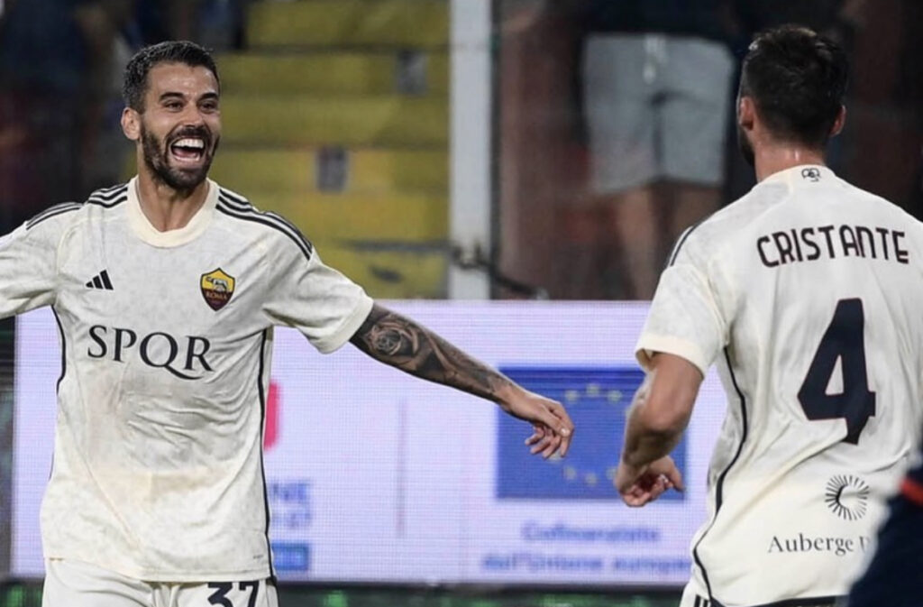 L'esultanza di Cristante e Spinazzola dopo il gol del momentaneo 1-1
Credits: AS.Roma.com